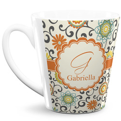 Swirls & Floral 12 Oz Latte Mug (Personalized)