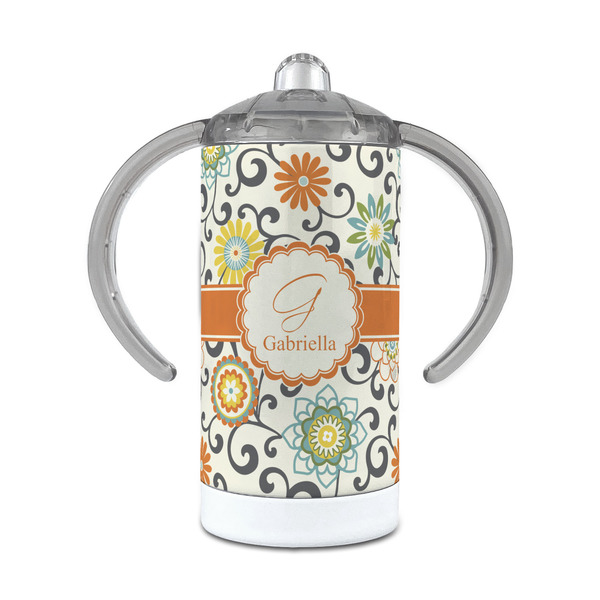 Custom Swirls & Floral 12 oz Stainless Steel Sippy Cup (Personalized)