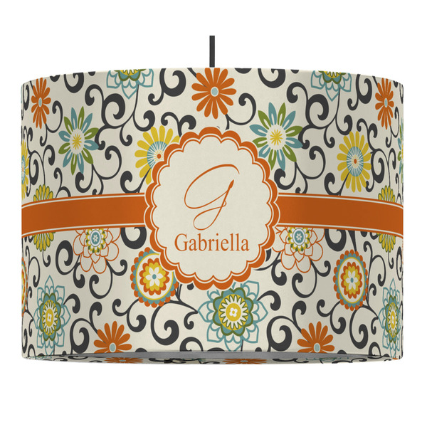 Swirls & Floral 16" Drum Lampshade - PENDANT (Fabric)