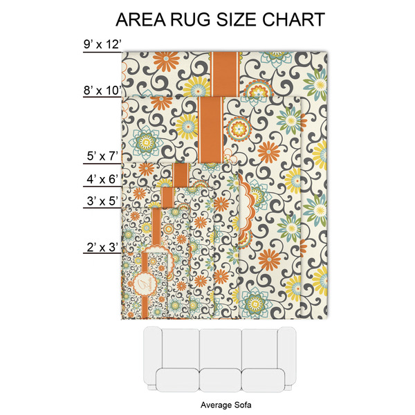 Swirls & Floral 2'x3' Indoor Area Rugs - Size Chart