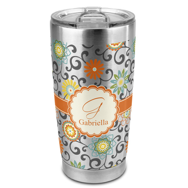 Custom Swirls & Floral 20oz Stainless Steel Double Wall Tumbler - Full Print (Personalized)