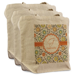 Swirls & Floral Reusable Cotton Grocery Bags - Set of 3 (Personalized)