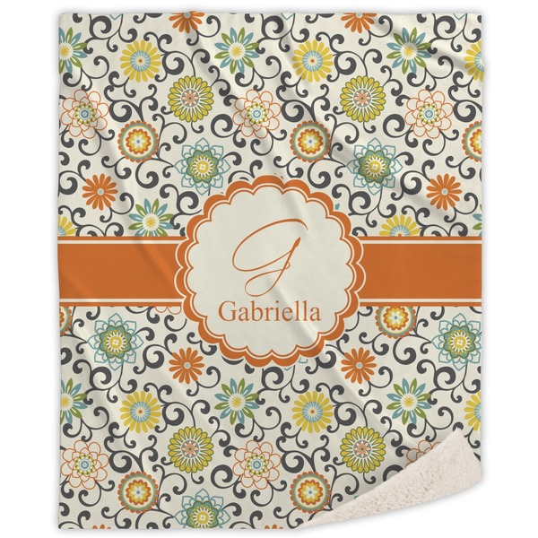 Custom Swirls & Floral Sherpa Throw Blanket - 50"x60" (Personalized)