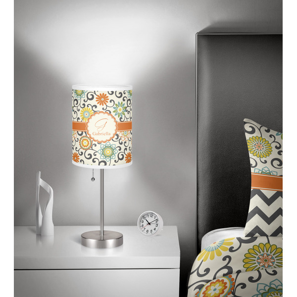 Swirls & Floral 7 inch drum lamp shade - in room