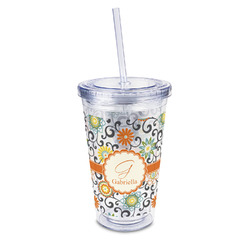 Swirls & Floral 16oz Double Wall Acrylic Tumbler with Lid & Straw - Full Print (Personalized)