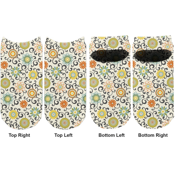 Swirls & Floral Adult Ankle Socks - Double Pair - Front and Back - Apvl