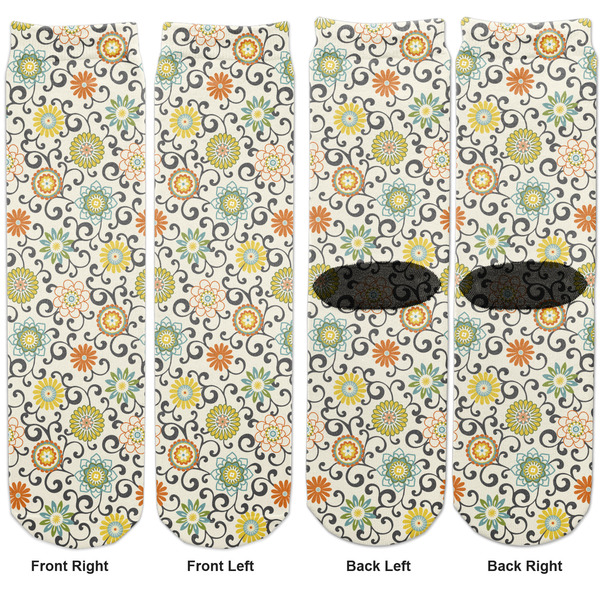 Swirls & Floral Adult Crew Socks - Double Pair - Front and Back - Apvl