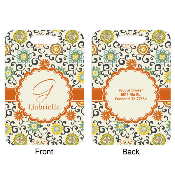 Swirls & Floral Aluminum Luggage Tag (Front + Back)
