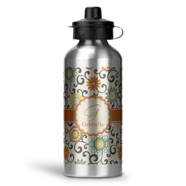 Custom Swirls & Floral Water Bottles - 20 oz - Aluminum (Personalized)