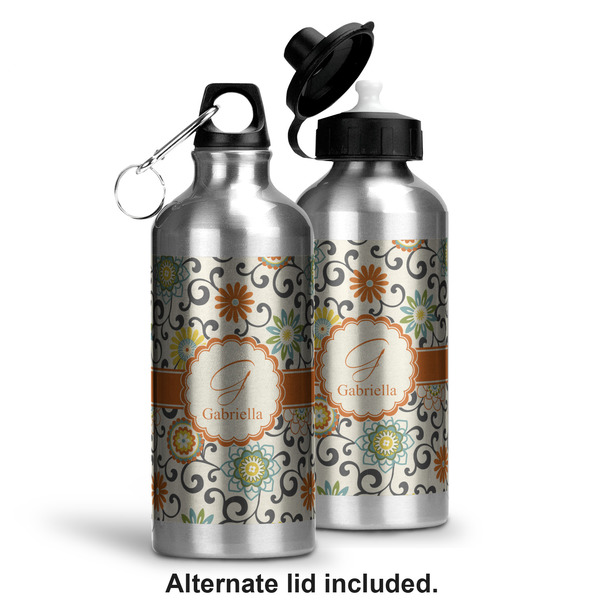 Swirls & Floral Aluminum Water Bottle - Alternate lid options