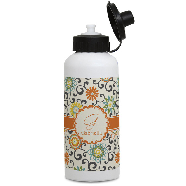 Custom Swirls & Floral Water Bottles - Aluminum - 20 oz - White (Personalized)