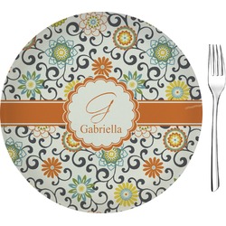 Swirls & Floral 8" Glass Appetizer / Dessert Plates - Single or Set (Personalized)