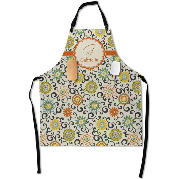 Custom Swirls & Floral Apron With Pockets w/ Name and Initial