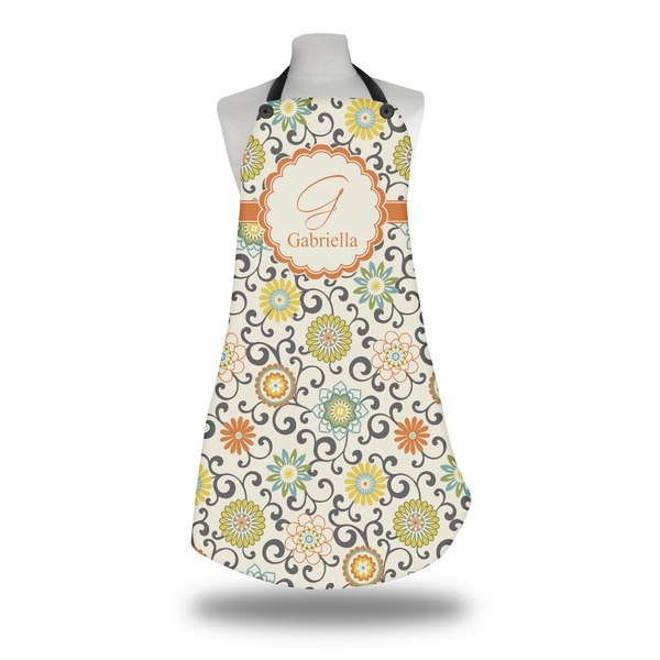 Custom Swirls & Floral Apron w/ Name and Initial
