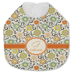 Swirls & Floral Jersey Knit Baby Bib w/ Name and Initial