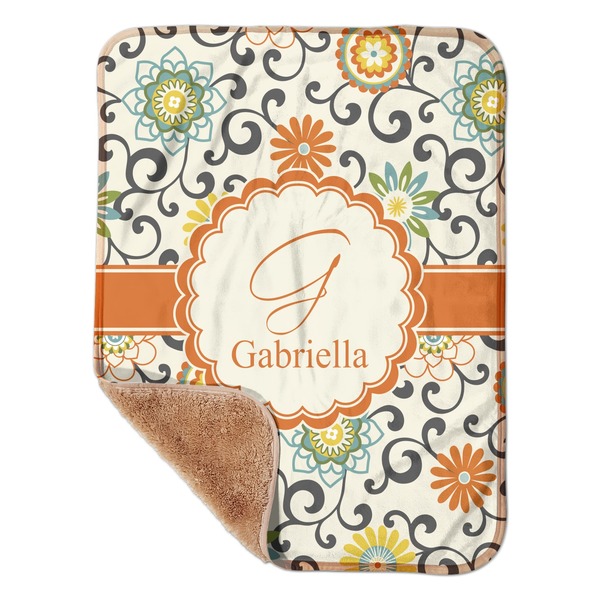 Custom Swirls & Floral Sherpa Baby Blanket - 30" x 40" w/ Name and Initial