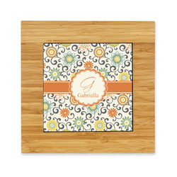 Swirls & Floral Bamboo Trivet with Ceramic Tile Insert (Personalized)