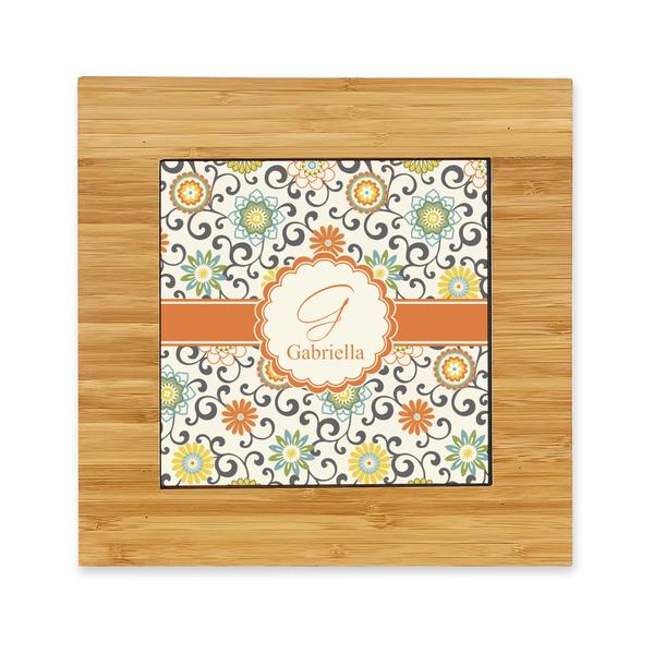 Custom Swirls & Floral Bamboo Trivet with Ceramic Tile Insert (Personalized)