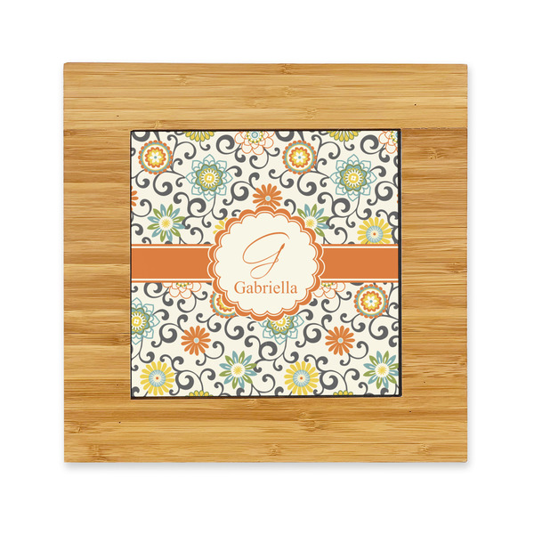 Custom Swirls & Floral Bamboo Trivet with Ceramic Tile Insert (Personalized)