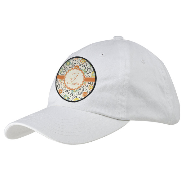 Custom Swirls & Floral Baseball Cap - White (Personalized)