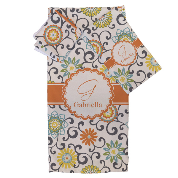 Custom Swirls & Floral Bath Towel Set - 3 Pcs (Personalized)