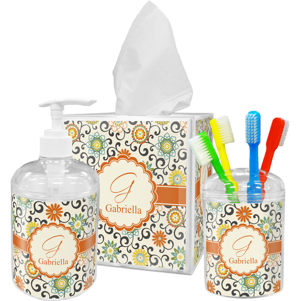 Swirls & Floral Bathroom Accessories Set (Personalized)