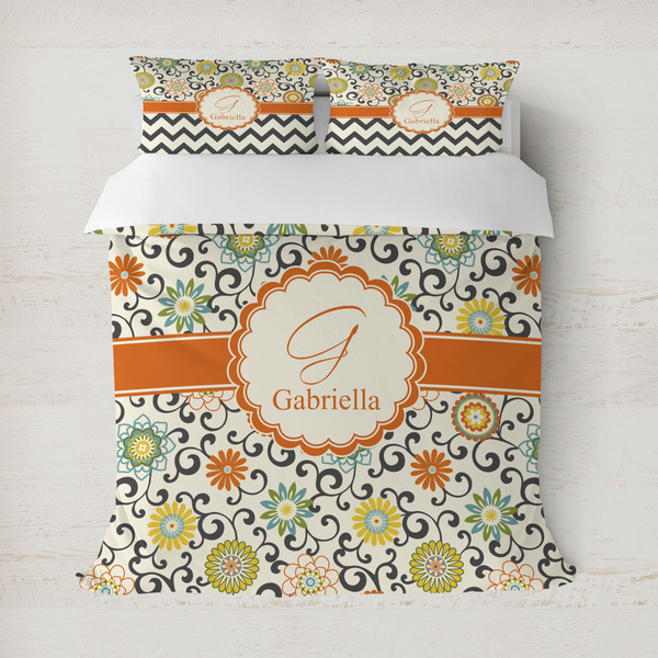 Custom Swirls & Floral Duvet Cover Set - Full / Queen (Personalized)