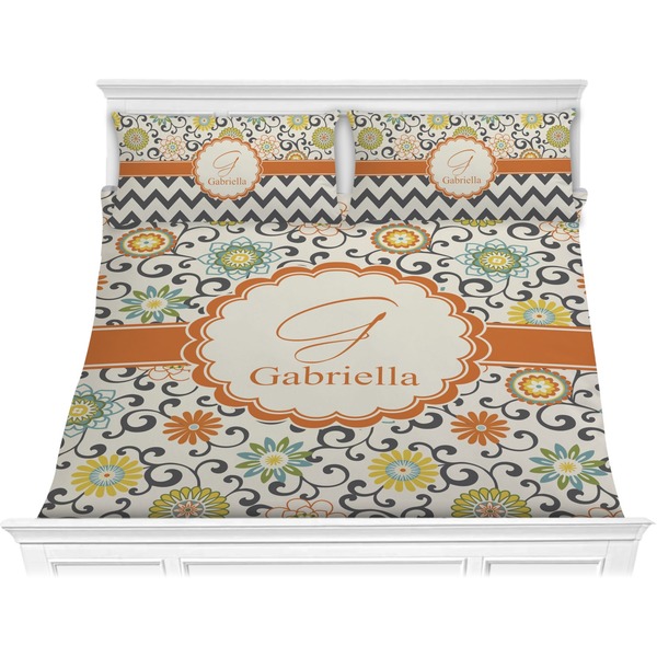 Custom Swirls & Floral Comforter Set - King (Personalized)