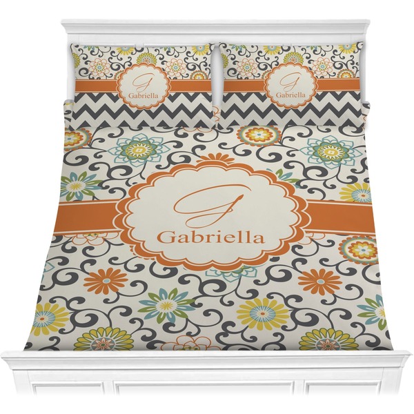 Custom Swirls & Floral Comforter Set - Full / Queen (Personalized)