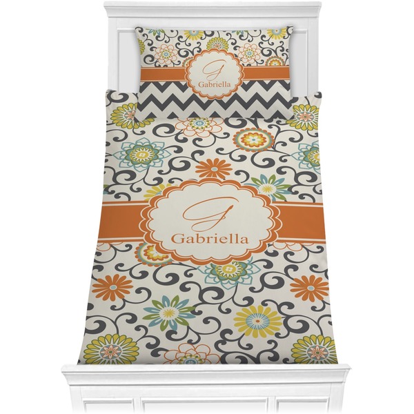 Custom Swirls & Floral Comforter Set - Twin XL (Personalized)