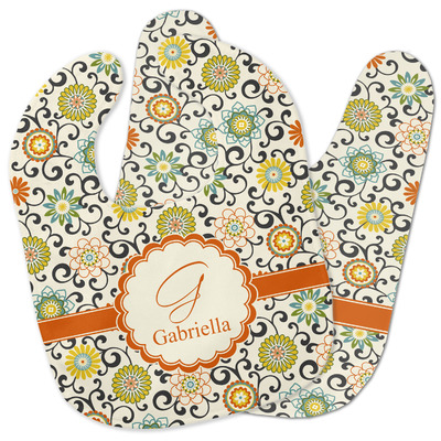 Swirls & Floral Baby Bib w/ Name and Initial