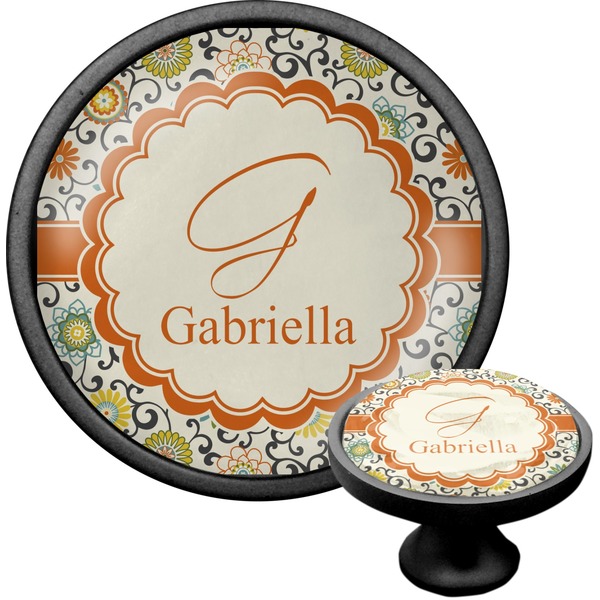 Custom Swirls & Floral Cabinet Knob (Black) (Personalized)