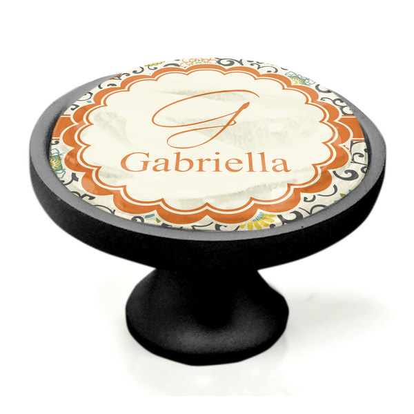 Swirls & Floral Black Custom Cabinet Knob (Side)