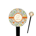 Swirls & Floral 4" Round Plastic Food Picks - Black - Double Sided (Personalized)