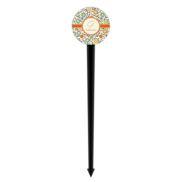 Swirls & Floral Black Plastic 4" Food Pick - Round - Single Pick