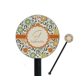 Swirls & Floral 5.5" Round Plastic Stir Sticks - Black - Single Sided (Personalized)