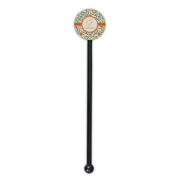 Swirls & Floral Black Plastic 5.5" Stir Stick - Round - Single Stick
