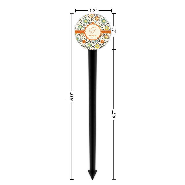 Swirls & Floral Black Plastic 6" Food Pick - Round - Dimensions