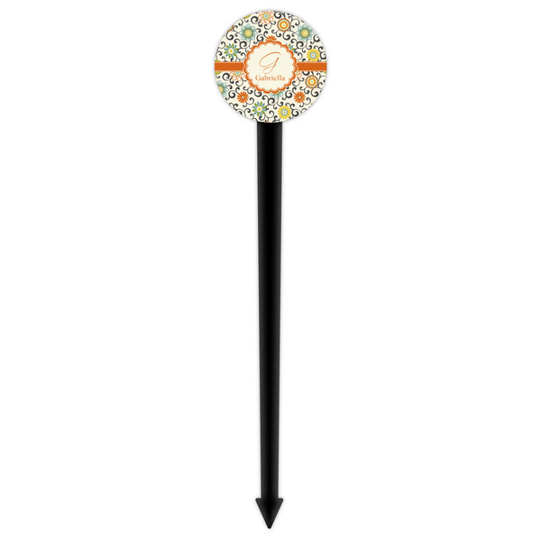 Swirls & Floral Black Plastic 6" Food Pick - Round - Single Pick