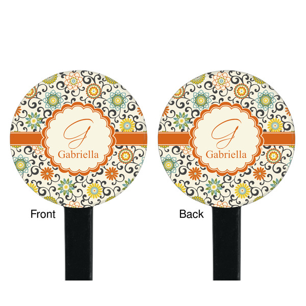 Swirls & Floral Black Plastic 7" Stir Stick - Double Sided - Round - Front & Back