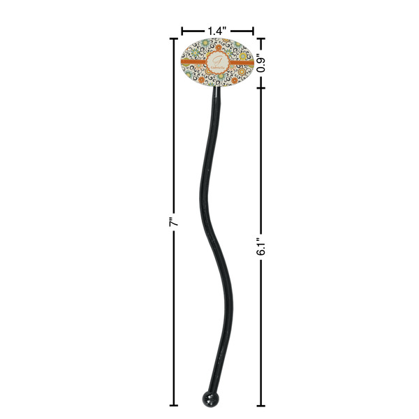 Swirls & Floral Black Plastic 7" Stir Stick - Oval - Dimensions
