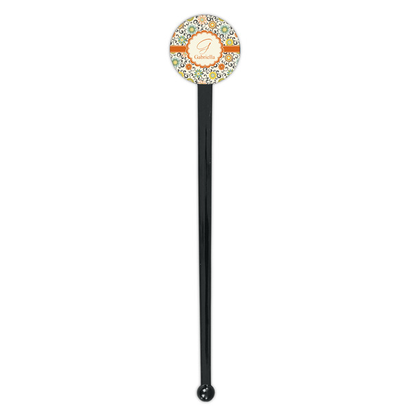 Swirls & Floral Black Plastic 7" Stir Stick - Round - Single Stick