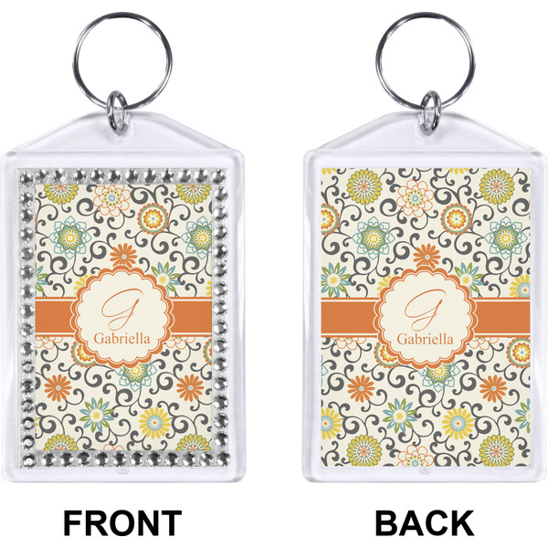 Swirls & Floral Bling Keychain (Front + Back)