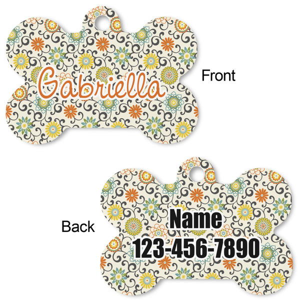 Swirls & Floral Bone Shaped Dog ID Tag - Large - Approval