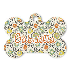 Swirls & Floral Bone Shaped Dog ID Tag (Personalized)