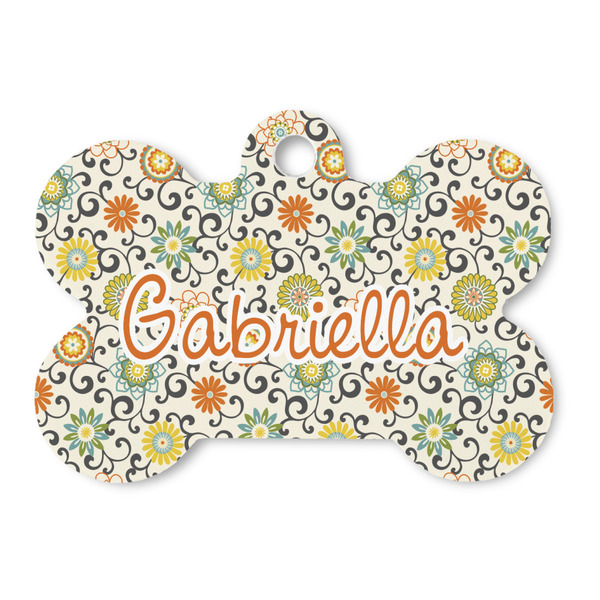 Custom Swirls & Floral Bone Shaped Dog ID Tag (Personalized)