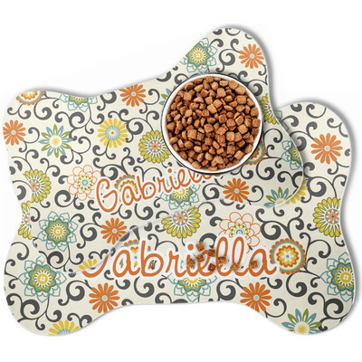 Swirls & Floral Bone Shaped Dog Food Mat (Personalized)