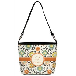 Swirls & Floral Bucket Bag w/ Genuine Leather Trim (Personalized)