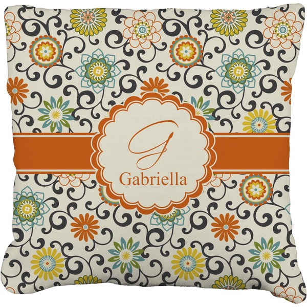 Custom Swirls & Floral Faux-Linen Throw Pillow 16" (Personalized)