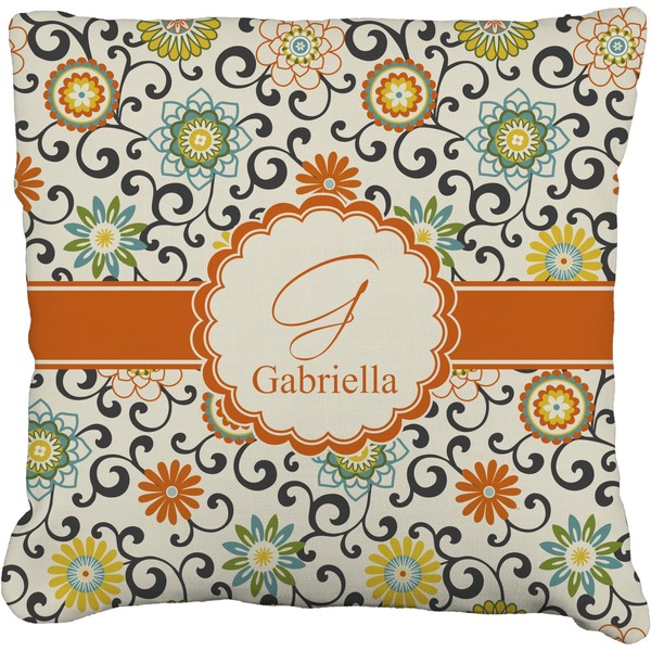 Custom Swirls & Floral Faux-Linen Throw Pillow 18" (Personalized)